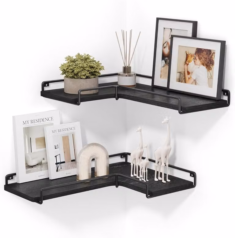 Set van 2 Zwevende Wandplanken in L-vormig Design - Zwart
