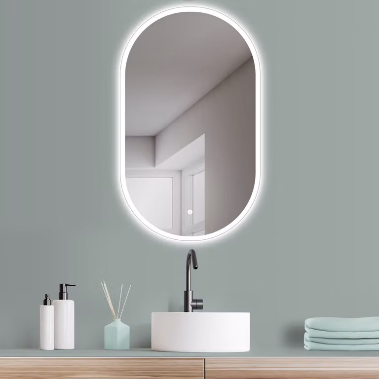 PonteSino Ovaal Badkamerspiegel met Directe LED-verlichting, Traploos Instelbare Kleurtemperatuur en Memory-functie, IP44, HD-glas, Verona