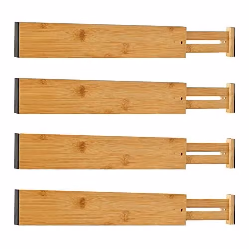 Spacifyng Ladeverdeler van natuurlijke bamboe, verstelbaar (43-56 cm), set van 4 lade organizers voor keuken, badkamer, slaapkamer en kantoor