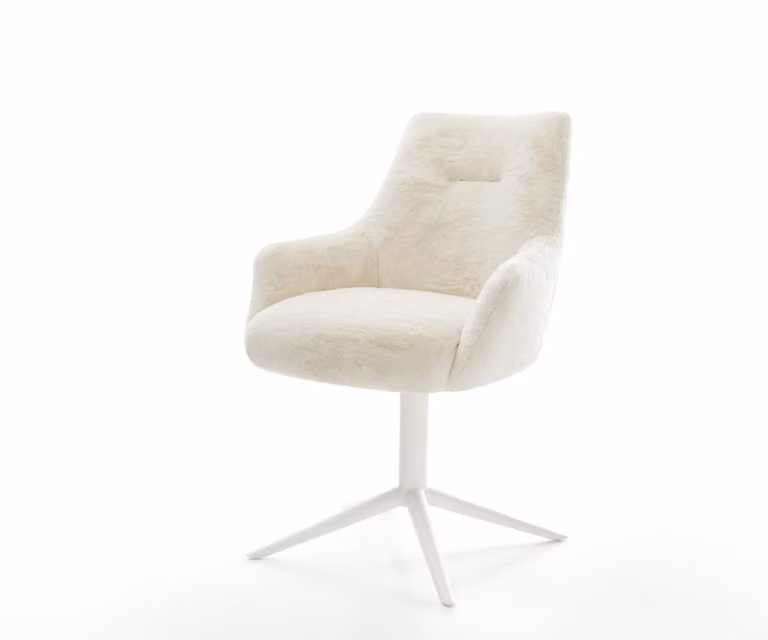 DELIFE Alja-Flex Draaistoel met armleuning, beige/wit velvet, 360 graden draaibaar
