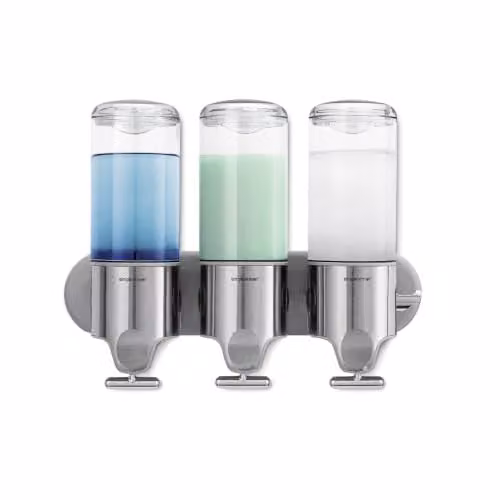 Simplehuman Bt1029 Zeepdispenser Wand Trio, Roestvrij Staal, Zilver, B: 32 cm, D: 9.4 cm, H: 24.5 cm