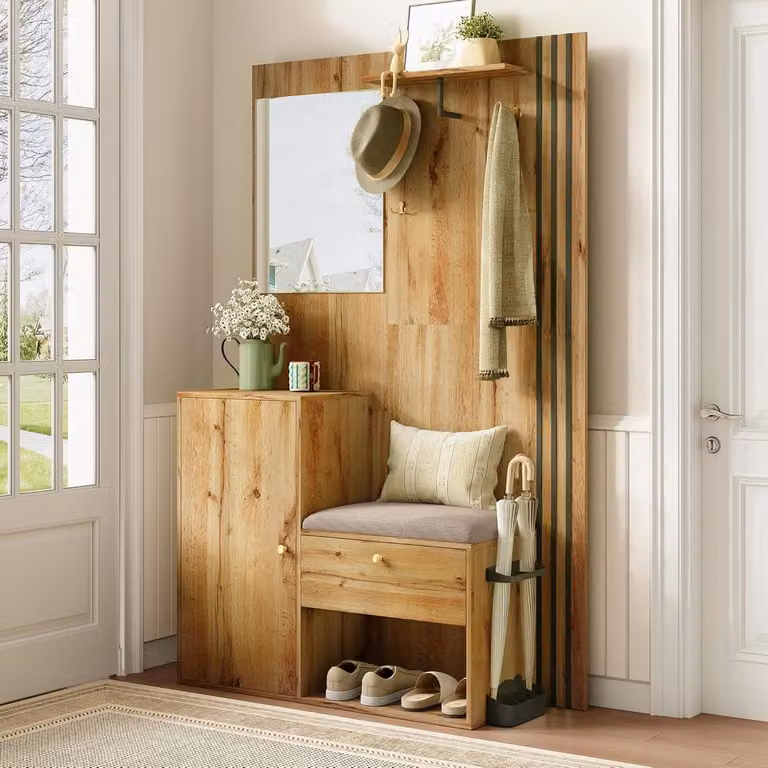 Garderobeset met spiegel en kapstok voor in de hal met soft-close deuren, B/D/H: 115 x 37 x 185 cm