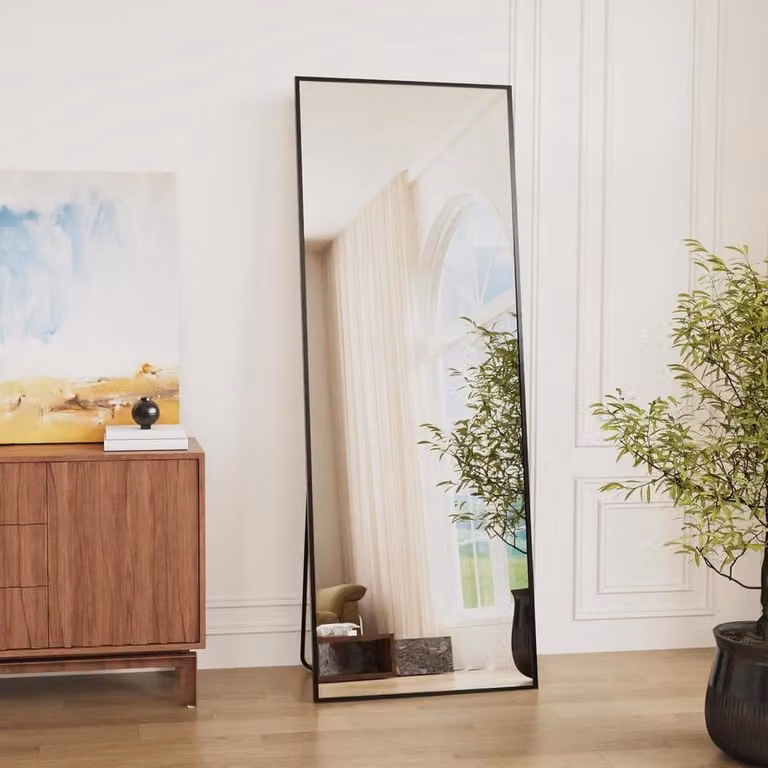 Staande spiegel Full body outfit check in gehard veiligheidsglas - Zwart - 161 x 52 cm