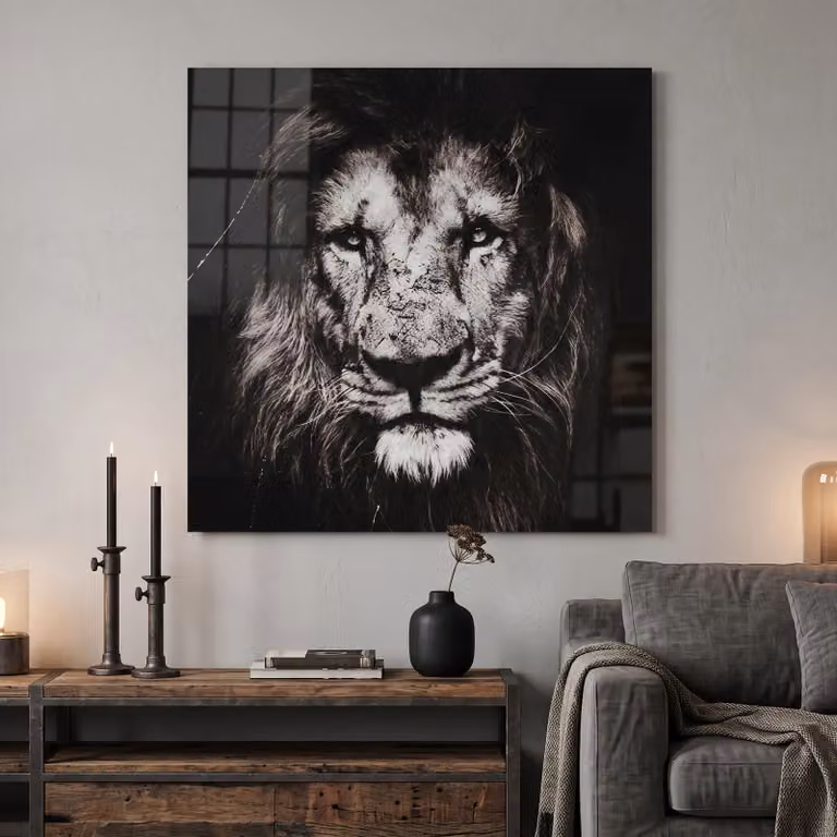 Modern abstract schilderij leeuw Musafa S zwart wit van Countryfield, 80 x 80 cm