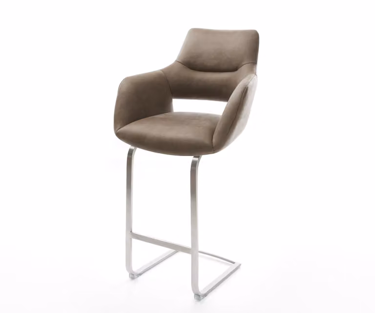DELIFE Barstoel Yago-Flex met armleuningen, Microvezel, Taupe, Vrijkantelframe van Zilverkleurig Metaal
