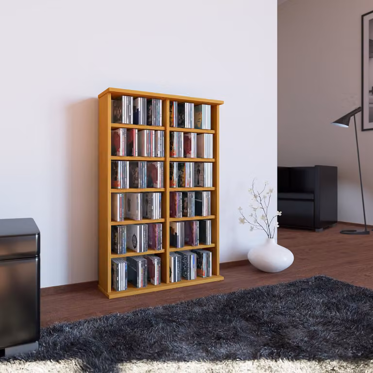 VCM Ronul houten CD en DVD standkast met beukenhouten look, bruin/beige, B/D/H: 60 x 18 x 92 cm