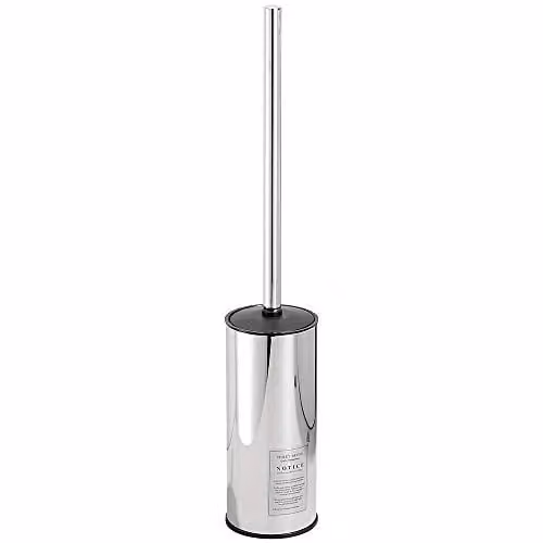NSODOO Toiletborstelhouder vrijstaand, roestvrij staal 304, gepolijst chroom, rond, Hoogte: 45,7 cm