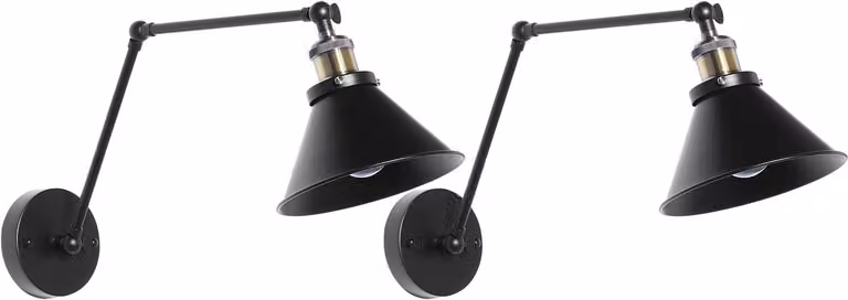 Beliani Set van 2 industriële wandlampen met verstelbare arm en metalen kegelvormige kappen in messing en metaal