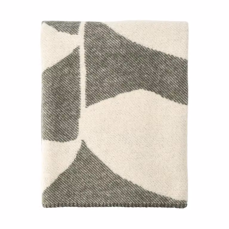 Scandi Living Leaf wollen plaid Khaki groen 130 x 180 cm