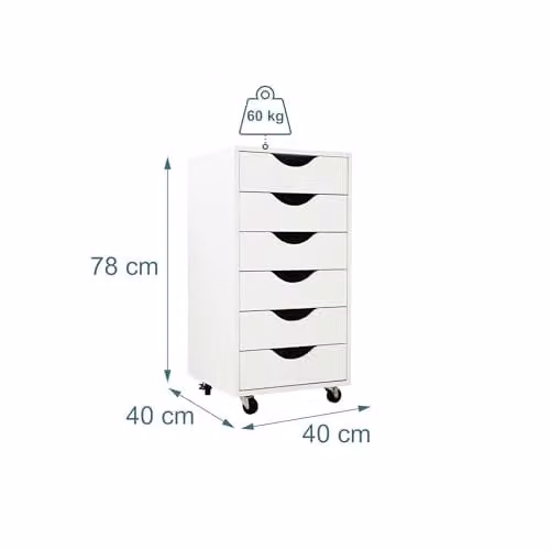 Relaxdays Rolcontainer met wielen, Wit, H x B x D: 78 x 40 x 40 cm