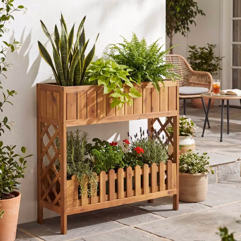 Mendler Verhoogde plantenbak HWC-P83 van acaciahout in bruin, B/D/H: 95 x 90 x 31 cm