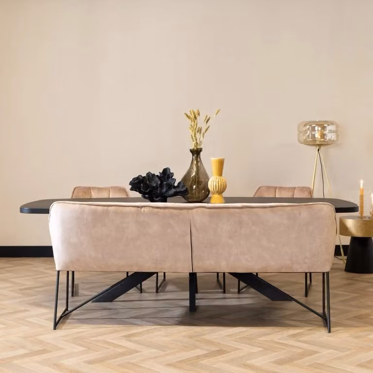 Bronx71 Velvet eetkamerbank Janna beige 155 cm