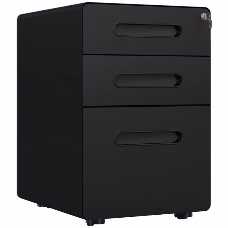 Vinsetto Rolcontainer Archiefkast met 3 Laden, Zwart Staal, Afsluitbaar met Sleutels, B/D/H: 39 x 48 x 59 cm