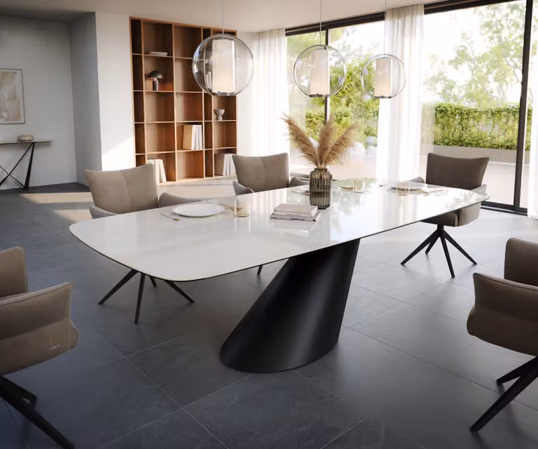 DELIFE Eettafel Edge Boot Keramiek Onyx Champagne met Metaal Zwart Onderstel, B/D/H: 260 x 120 x 76 cm