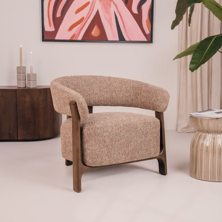 Richmond Dalara Fauteuil - Bruin Tweed en Beukenhout