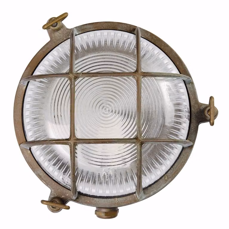 Franssen Maritieme Scheepslamp Wandlamp Messing en Glas in Goud/Brons met Transparante Kap