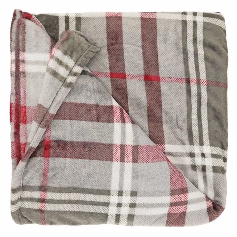 Unique Living plaid victor grijs / rood ruit 200 x 150 cm