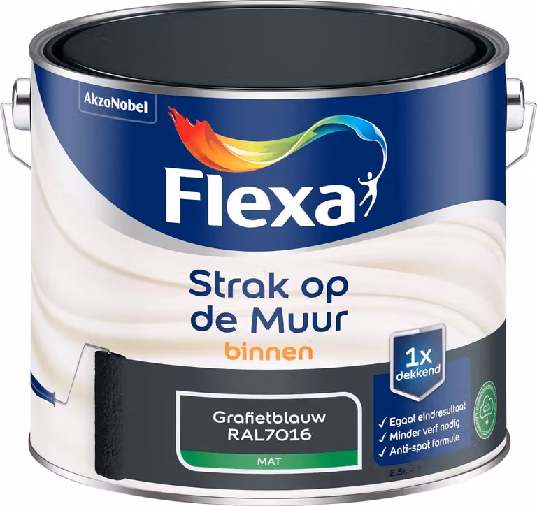 Flexa Strak Op De Muur Binnen Mat - Grafietblauw / Ral 7016 - 2,5 l