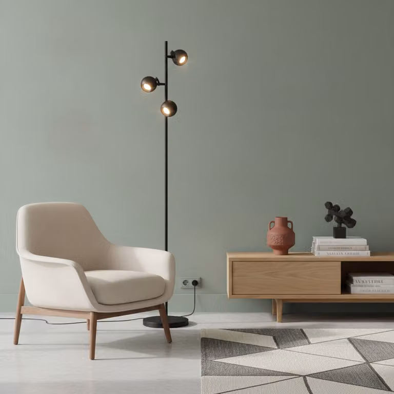 Artdelight Bolero Design Vloerlamp 3-lichts zwart met metalen voet, Hoogte: 160 cm