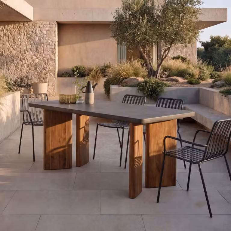 Tikamoon Tuintafel voor 6 tot 8 personen - Massief acaciahout en cement - Antraciet/Bruin - B: 109 cm, D: 90 cm, H: 75 cm
