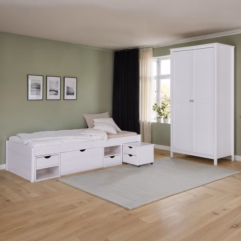 home24 Slaapkamerset Chilly bedframe met opbergruimte en lades, wit, B/D/H: 90 x 200 cm