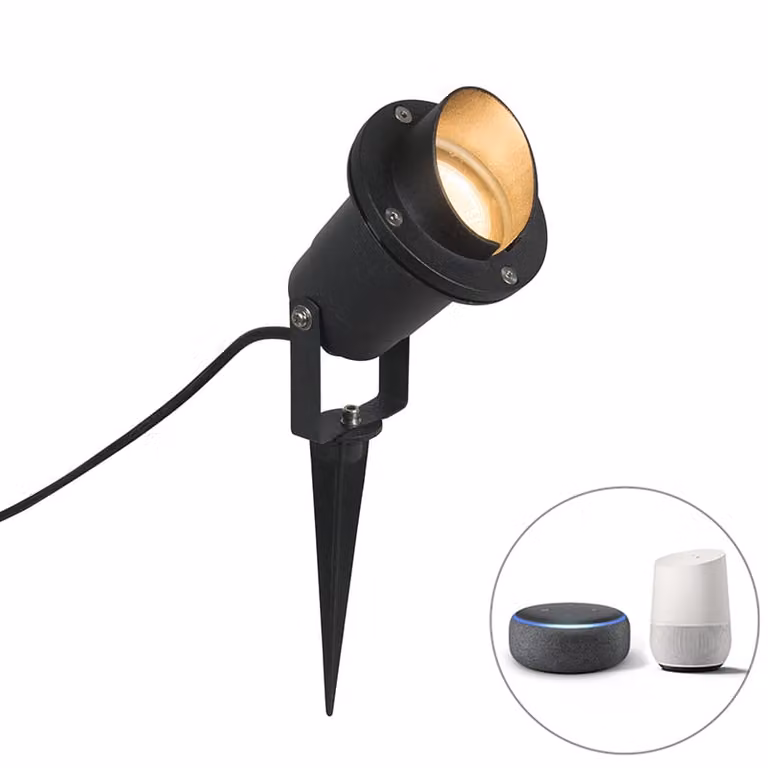 Qazqa Smart Prikspot Zwart IP65 met Wifi en GU10 Ledlamp voor de Tuin