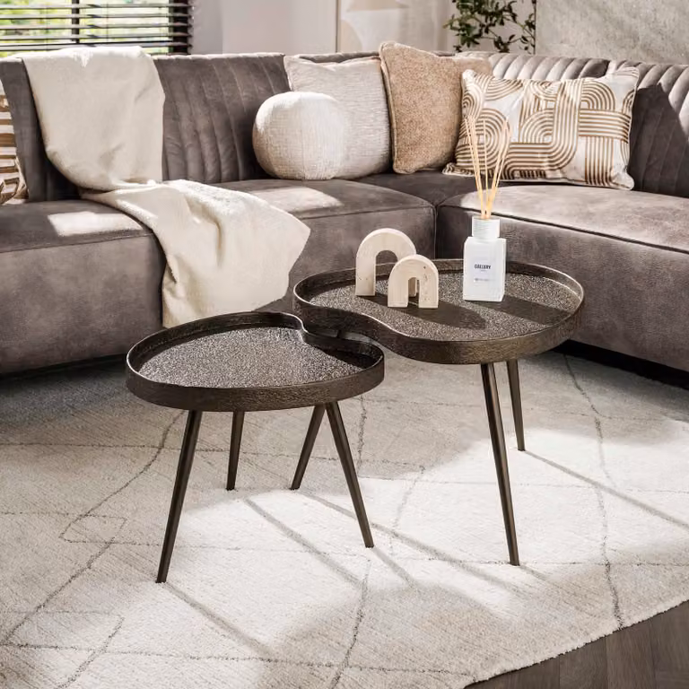WoonStijl Salontafel Contour set van 2, niervormig, bruin/brons, modern design