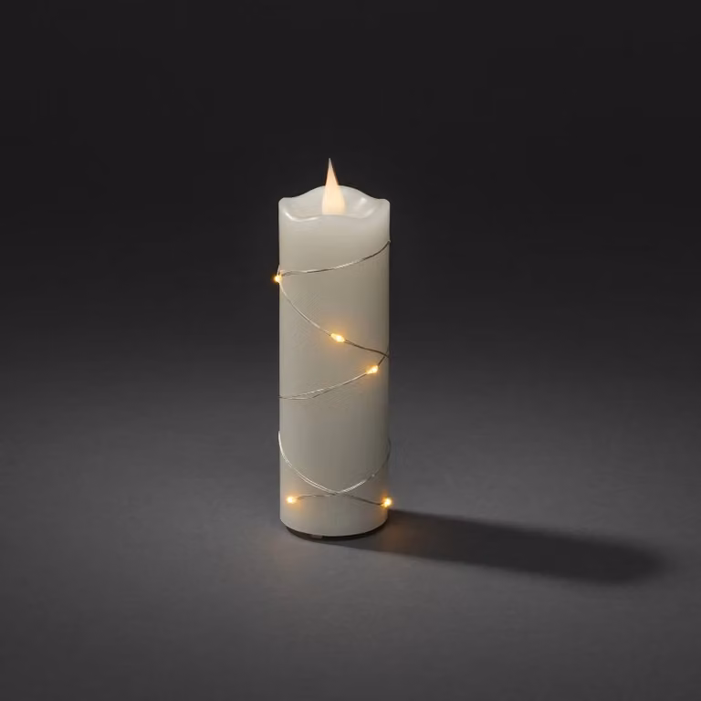 Konstsmide Christmas LED wax kaars wit en oranje, ronde tafelkaars, Hoogte: 15,2 cm