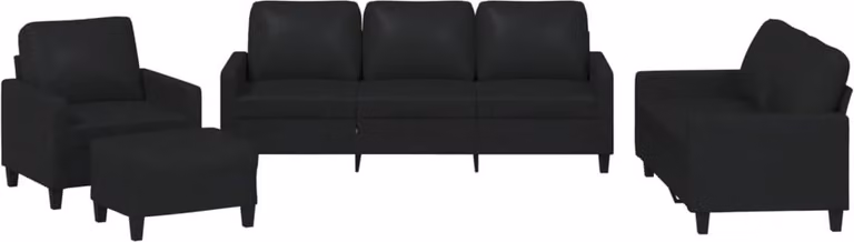 vidaXL 4-delige loungeset met kussens in zwart kunstleer