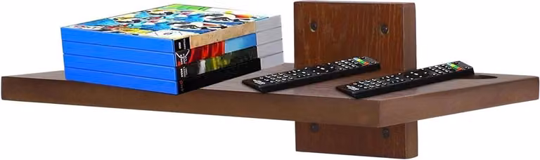 Zwevende wandplank voor media en entertainment in walnoot, Breedte: 33,6 cm
