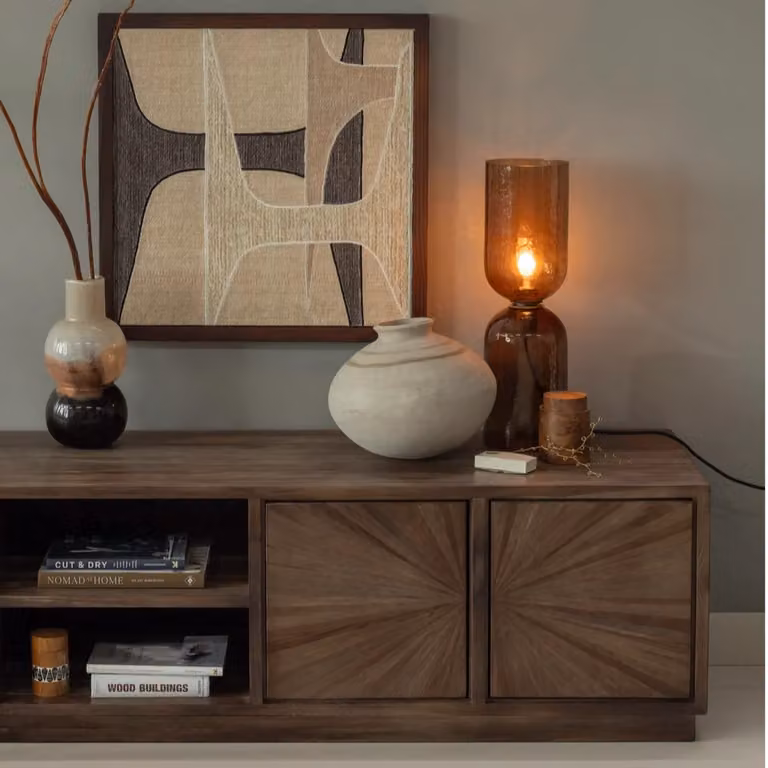 WOOOD Sun TV-meubel van teakhout, Bruin, B/D/H: 200 x 44 x 45 cm
