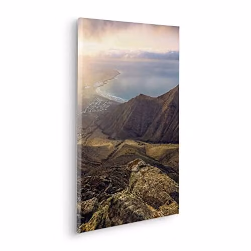 Komar Keilrahmenbild Cliffs of Famara met houten frame, landschapsmotief, multicolor, 40 x 60 cm