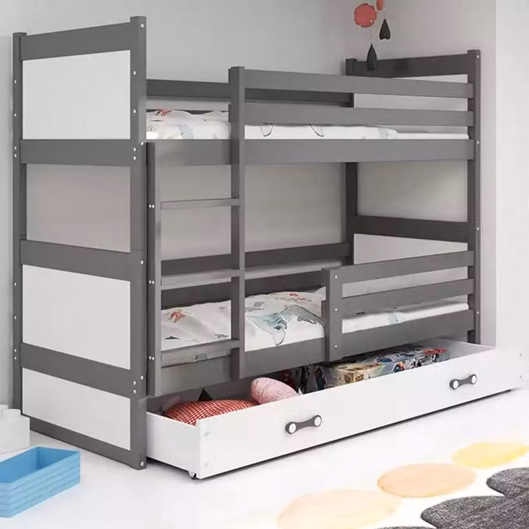 BMS RICO Jeugd Stapelbed met Matras en Lade, Grafiet/Wit, 90 x 200 cm