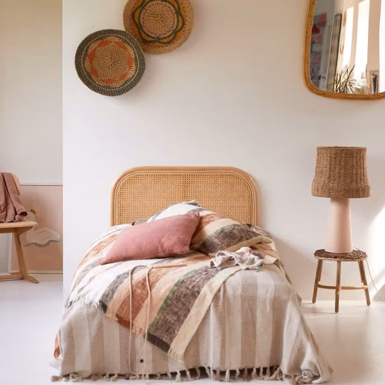 Tikamoon Hoofdbord van gevlochten rotan, Beige, Breedte: 90 cm