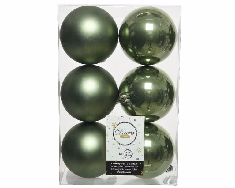 Decoris Kerstballen Mosgroen - Set van 6 - Kunststof - Diameter: 8 cm