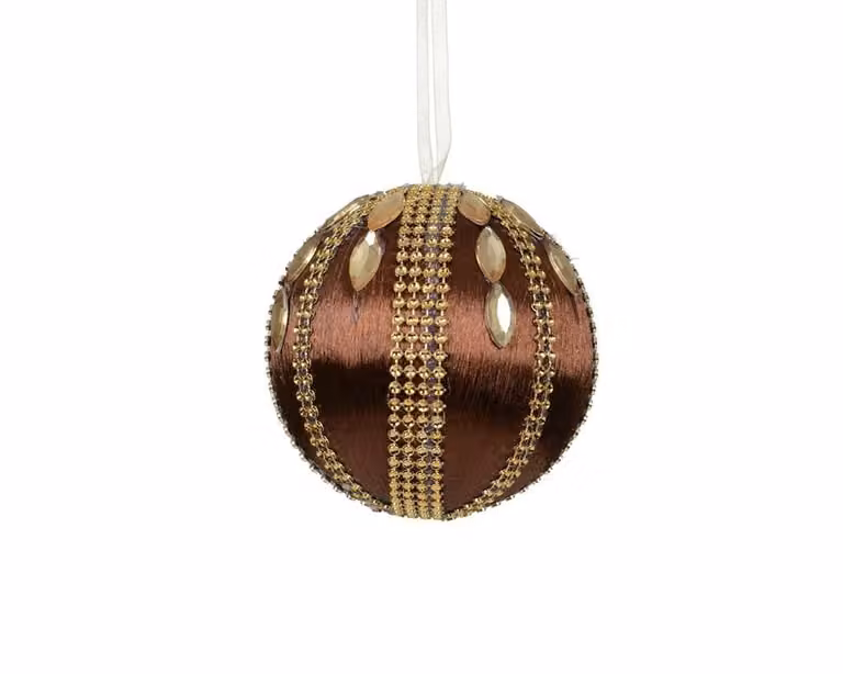 Kerstbal met diamantstrepen in espresso bruin, diameter: 8 cm