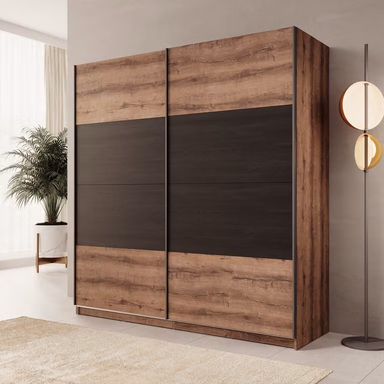 Meubella Duvano Kledingkast met 2 schuifdeuren - Eiken - B: 200 cm, D: 61 cm, H: 210 cm
