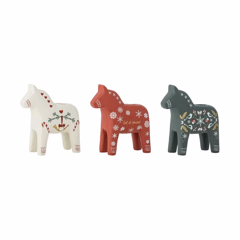 Bloomingville Siffer kandelaar set van 3 delen, Wit-rood-groen, Hoogte: 10 cm