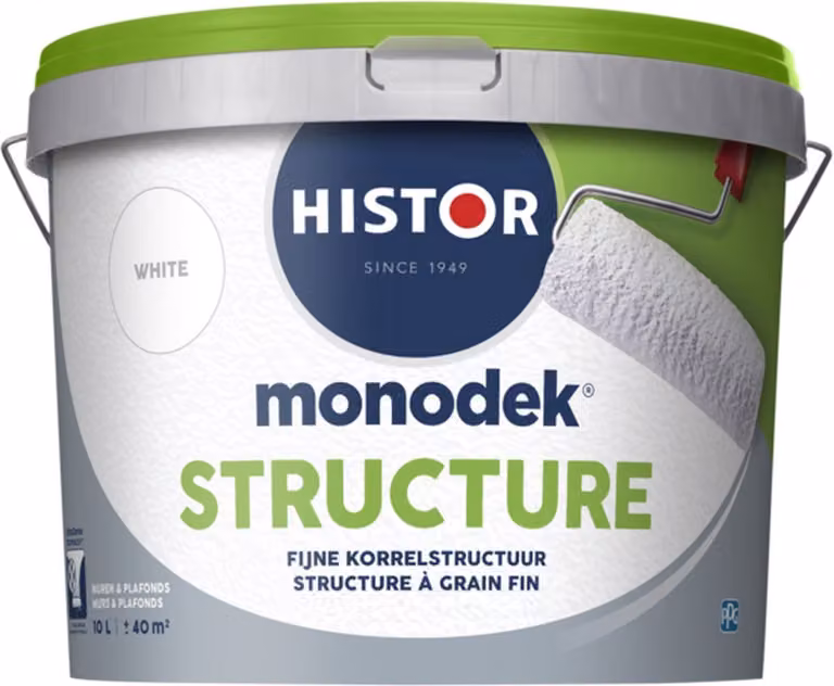 Histor Monodek Structure Muurverf Wit 10L – Matte Structuurverf met Fijne Korrel voor Binnen