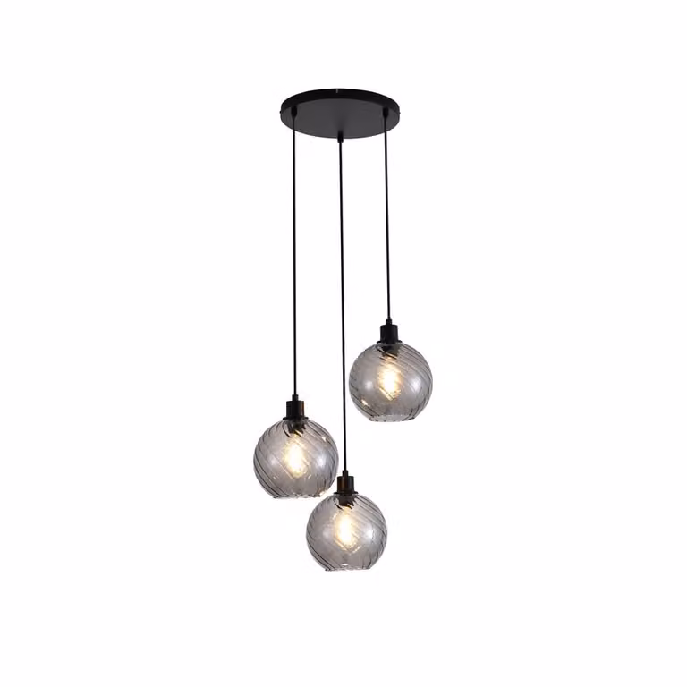 Searchlight Hanglamp Radiance 3-lichts zwart met transparante glazen kappen Ø 46 cm