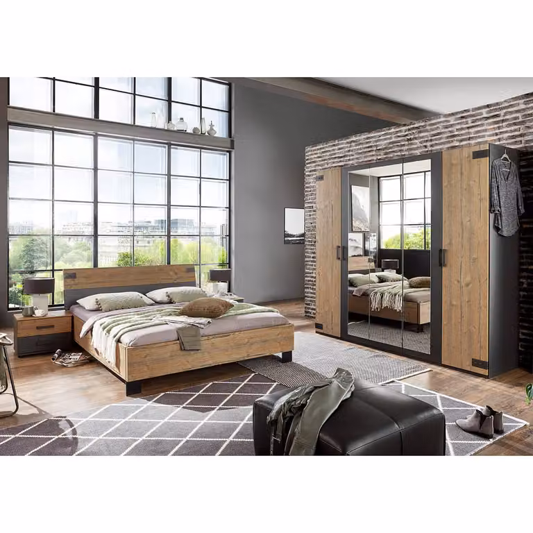 home24 Slaapkamerset 4-delig bruin/grijs/edelspar-houtlook/grafiet 180 x 200 cm