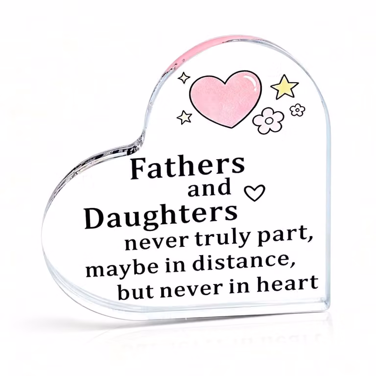 Hartvormige Acryl Plaquette met Typografie - Sentimenteel Cadeau voor Vader