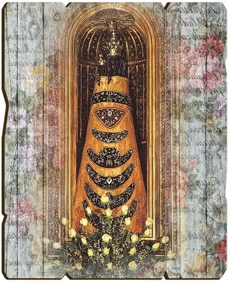Religieus houten wanddecoratie in vintage stijl, 19 x 24 cm, houtkleur