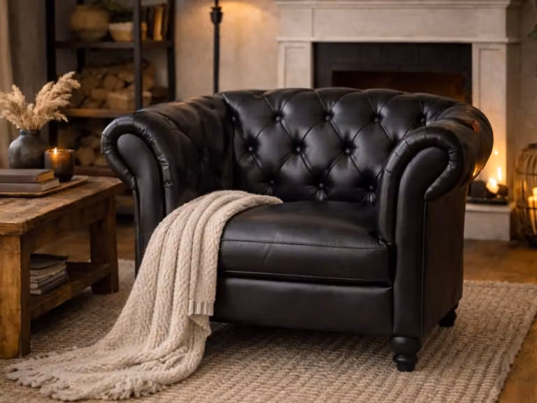 Meubeldistrict Chesterfield fauteuil 1-zits - Zwart - Leer - Curve armleuning