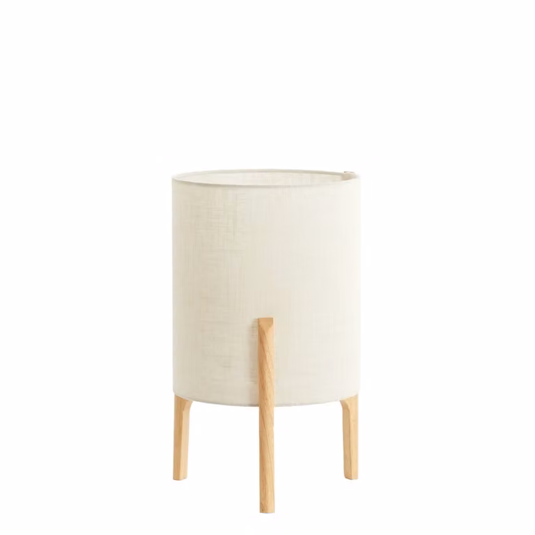 Light & Living Tafellamp Litto - Hout en Textiel - Beige/Wit - Hoogte: 44 cm, Diameter: 28 cm