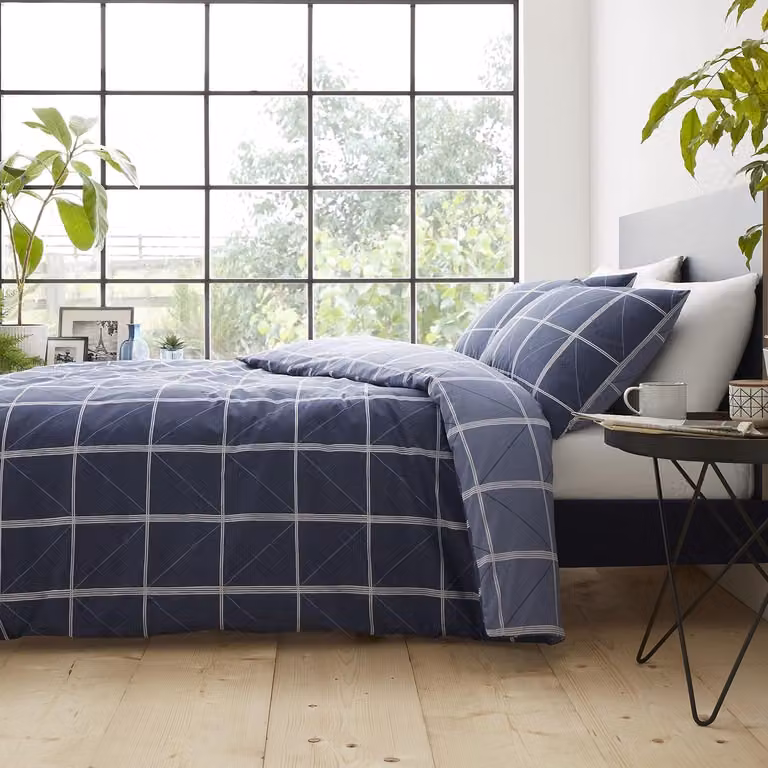 Blauw Geometrisch Dekbedovertrek Set van 100% Katoen voor Volwassenen, 250x200 cm