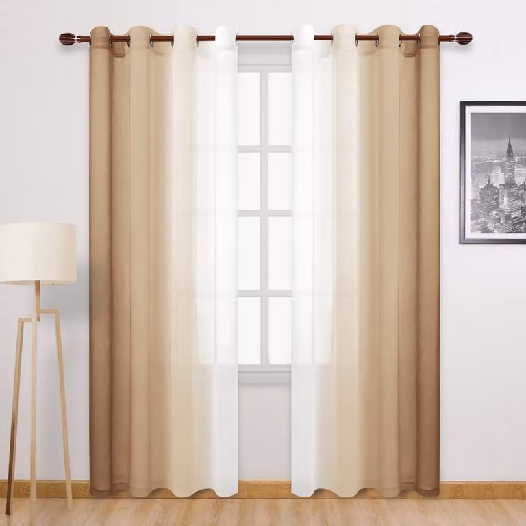 Set van 2 Taupe Ombre Sheer Gordijnen - Semi Transparante Gradient Voile voor Slaapkamer en Woonkamer