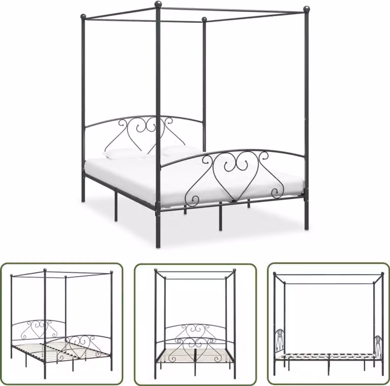 vidaXL Hemelbedframe van metaal in grijs, 160 x 200 cm