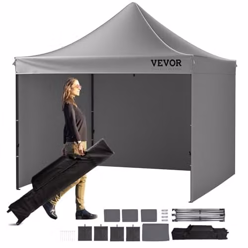 VEVOR Pop-up paviljoen met afneembare zijwanden en vensters, grijs/zilver, B/D/H: 304,8 x 304,8 x 320 cm