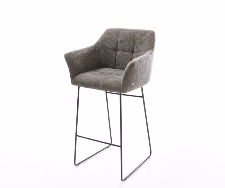 DELIFE Barstoel Yulo-Flex met Bouclé bekleding en zwart metalen sledeonderstel